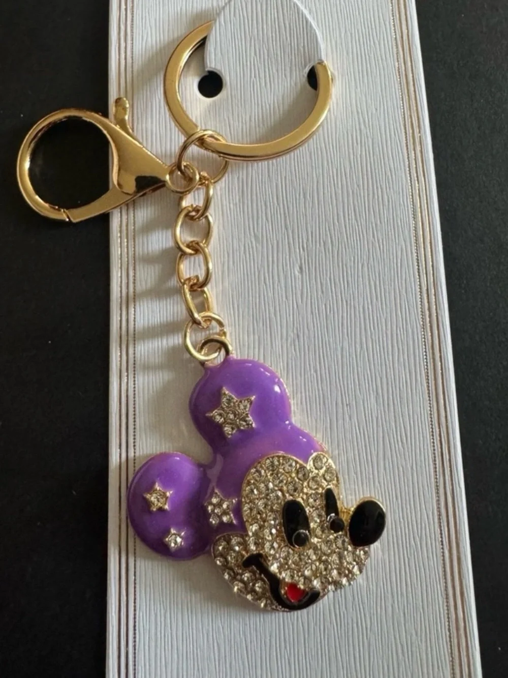 NEW Gold & Purple Rhinestone Mickey Mouse Bag Charm Keychain
